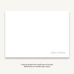 May include: A rectangular white card featuring the text Kristi's Collection in a grey script font located in the bottom right corner. Below the card, the text reads: Cards are printed with a small logo on the back. Blank backs are available upon request.