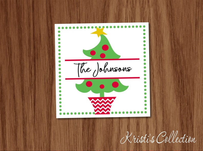 Christmas Tree Gift Tags Stickers, Personalized Family Calling Cards Gift Inserts Enclosure Cards image 1