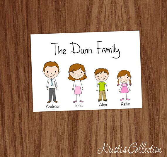 Family Folded Note Cards Personalized Stick People Personal Etsy