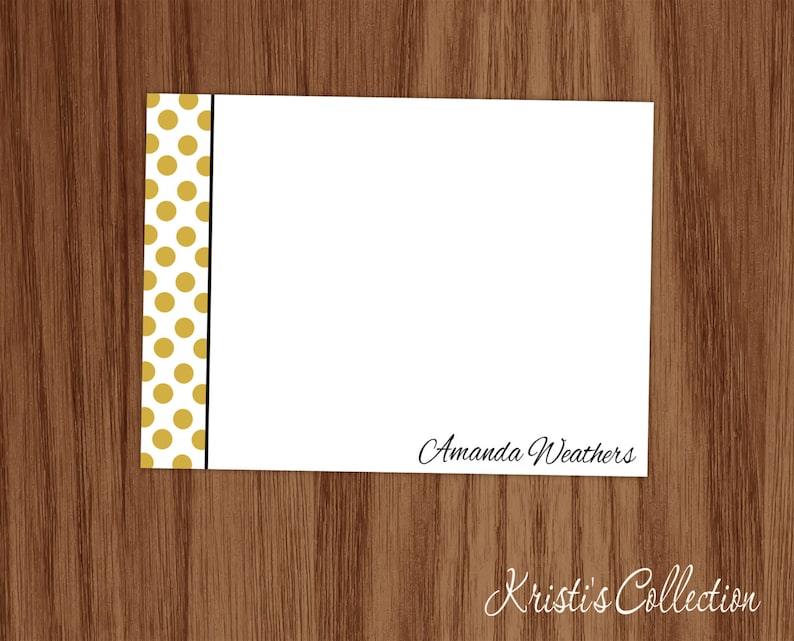 Personalized Flat Note Card Side Dots Mom Teacher Gift Ladies Girls Personal Stationery Stationary Custom Flat Note Cards