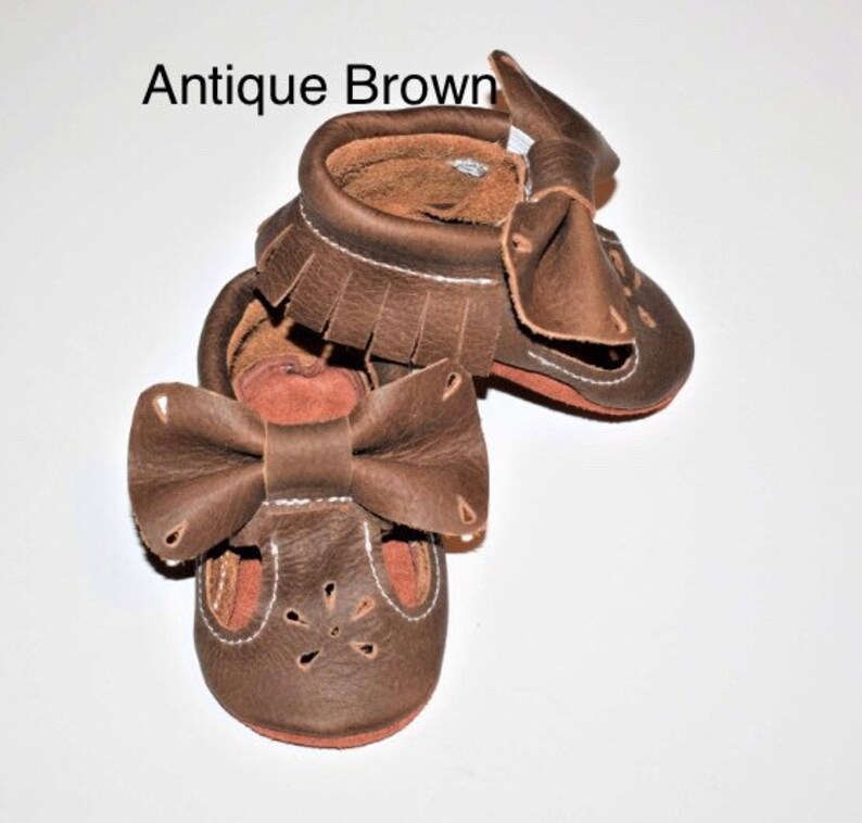 Bow Mary Janes, T-strap Bow Moccasins, Distressed Baby Moccasins Choose your color, Bow Moccasins, Soft Suede Sole shoes image 3