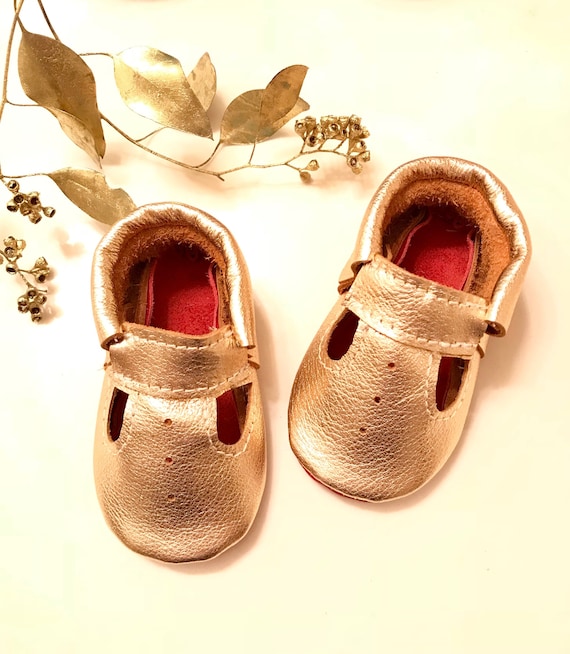 Rose Gold T-straps Baby Moccasins Rose Gold Mary Jane Rose | Etsy