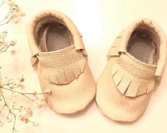 Cream Moccasins, Cream Leather Baby Moccasins, Baby Moccasins in Cream, Leather Baby Moccasins, Baby Gifts