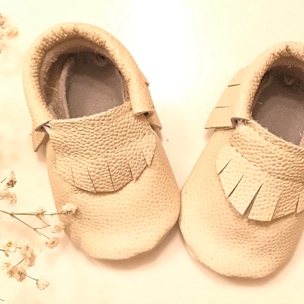 Cream Moccasins, Cream Leather Baby Moccasins, Baby Moccasins in Cream, Leather Baby Moccasins, Baby Gifts