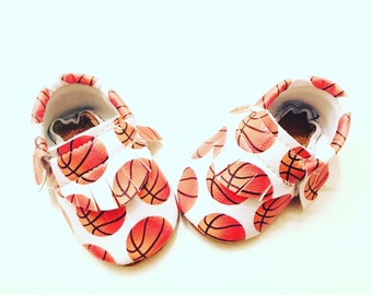 Basketball print Baby Moccasins, Basketball Baby shoes, Basketball sports shoes, Basketball Birthday