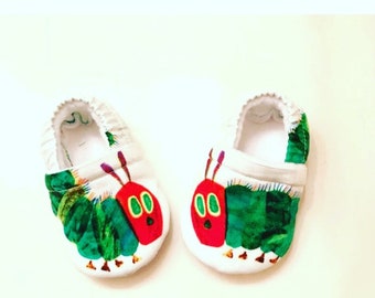 Baby Booties with Caterpillar print ( prints may vary), Baby booties, Crib Shoes, Very hungry Caterpillar shoes