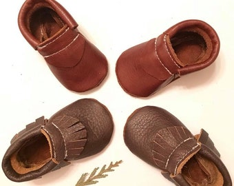 Baby Moccasins, Distressed Leather Moccasins, Soft Suede sole Baby shoes