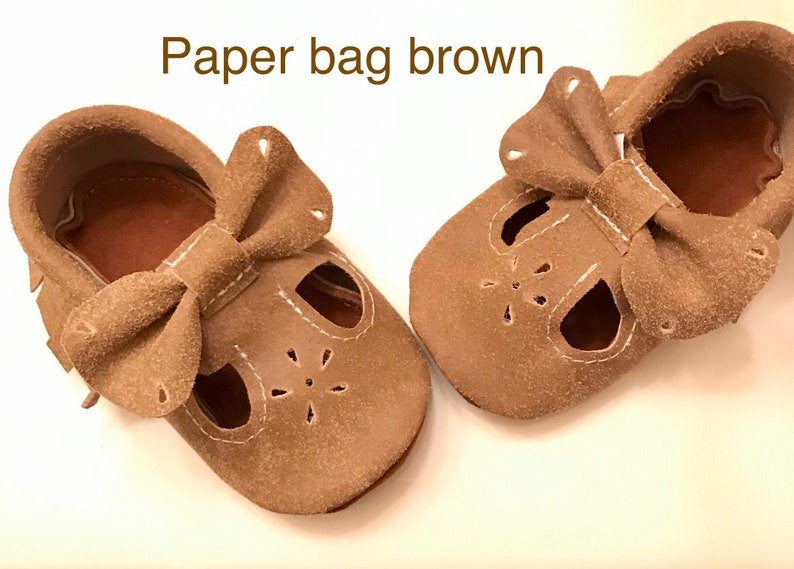 Bow Mary Janes, T-strap Bow Moccasins, Distressed Baby Moccasins Choose your color, Bow Moccasins, Soft Suede Sole shoes image 7