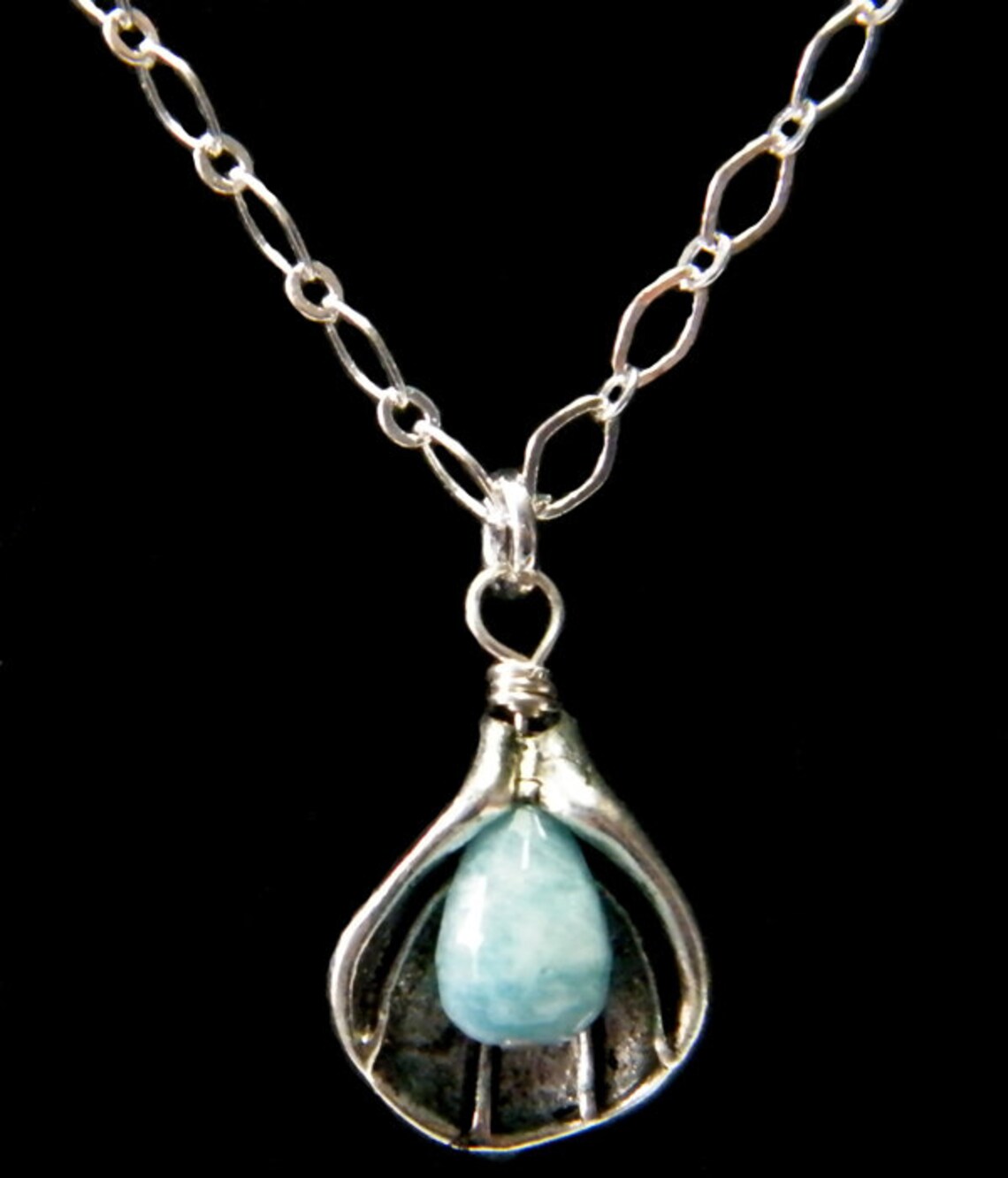 Aquamarine Necklace Lily Necklace Charm Necklace Silver Etsy