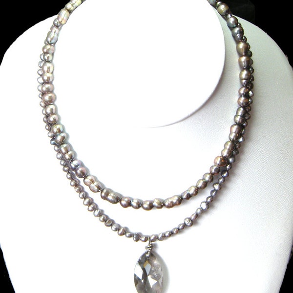 Collar de perlas de agua dulce, collar de perlas gris, perla colgante, collar, colgante, collar, gargantilla de perlas