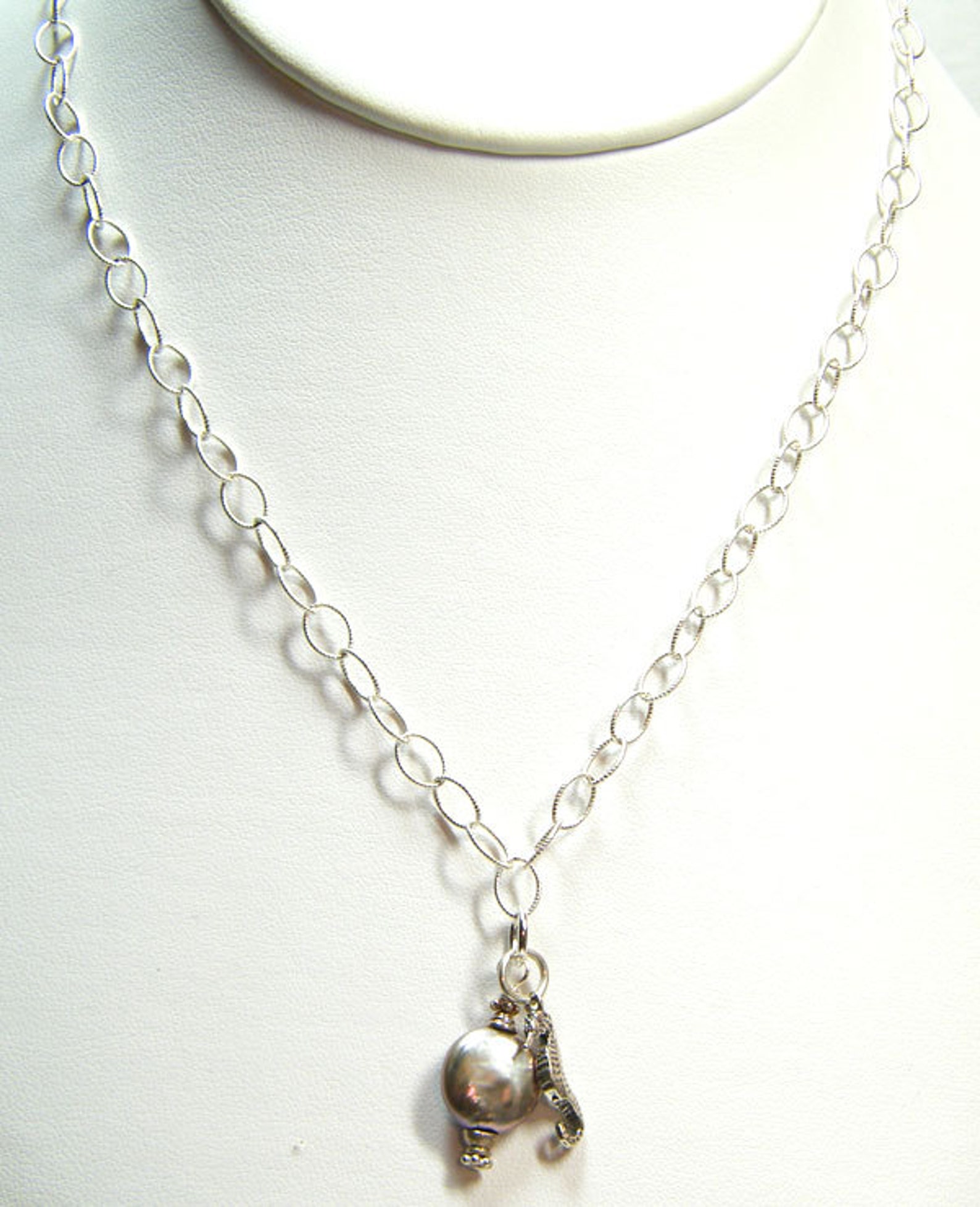 Charm Necklace Sterling Silver Charm Necklace Pearl Charm Etsy