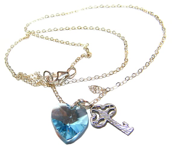 Swarovski Heart Necklace Heart Key Necklace Heart Charm | Etsy