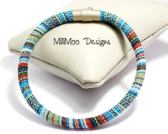 Mens Turquoise Mix Ethnic Bracelet: Cotton Cord Tribal Cuff