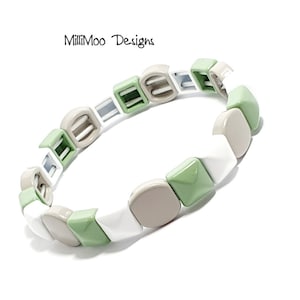 Khaki/Grey Ladies Enamel Tile Bracelet, Stretch Tile Bracelet, Rainbow Tile Bracelet, Enamel Bracelet, Stacking Bracelet, Boho Tile Bracelet