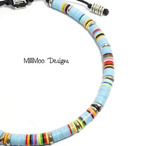 Mens Gift, African Vinyl Disc Skinny Bracelet, Mens Bracelet,Turquoise Mens Bracelet,Kenyan Silver Heishi Beads,Rainbow,Boho,Beach,Surf,Disc image 9