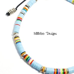 Mens Gift, African Vinyl Disc Skinny Bracelet, Mens Bracelet,Turquoise Mens Bracelet,Kenyan Silver Heishi Beads,Rainbow,Boho,Beach,Surf,Disc image 7