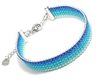 Ladies Gift, Blue Ombre/Silver Miyuki Bracelet, Bead Loom Bracelet, Delica, Seed Bead Bracelet, Loom Bead Bracelet, Boho Bracelet, Stacking