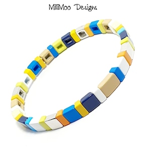 Rainbow Ladies Enamel Tile Bracelet, Enamel Tile Bracelet, Silver Tile Bracelet, Enamel Bracelet, Stacking Bracelet, Boho Tile Bracelet
