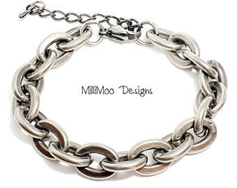 Mens Gift, Chunky Chain Bracelet, Mens Stainless Steel Bracelet, Mens Oxidised Silver Bracelet, Cable Chain Bracelet, Link Bracelet, Boho