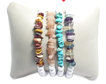 Gemstone Chip Bead Bracelet: Turquoise, Fluorite, Sunstone, Mookaite