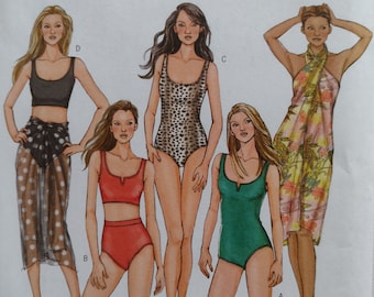 Butterick B4526 Sewing Pattern to Make Women's Swimsuits and Wrap in Sizes 6-8-10-12