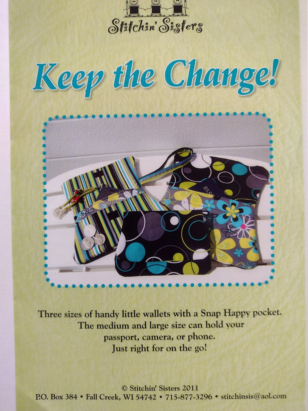 Keep the Change Sewing Pattern by Stichin' Sisters to Make 3 Sizes of