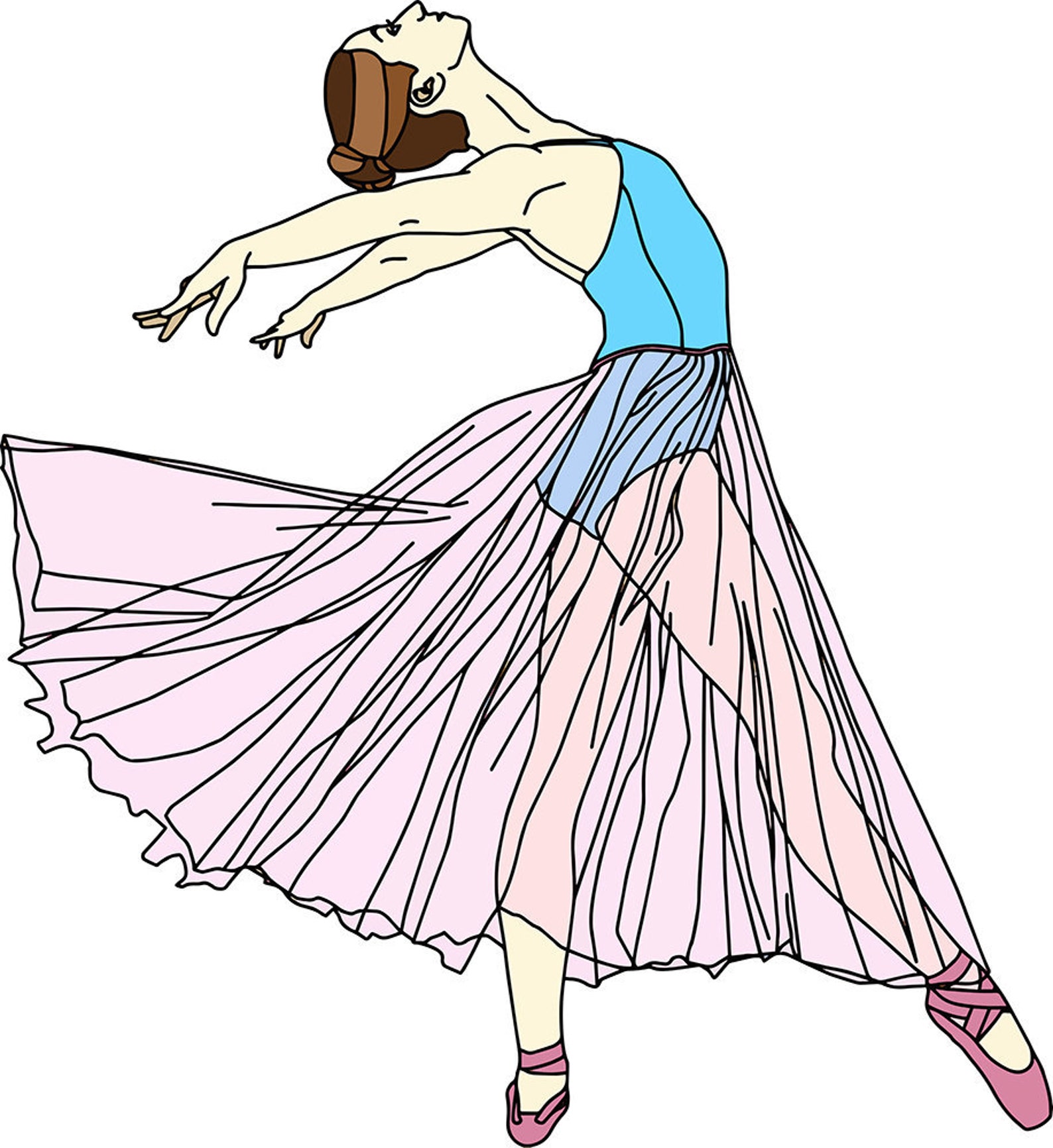 ballerina dancer digital vector art illustration download blue leotard pink shoe skirt bun ballet modern contemporary dance grac