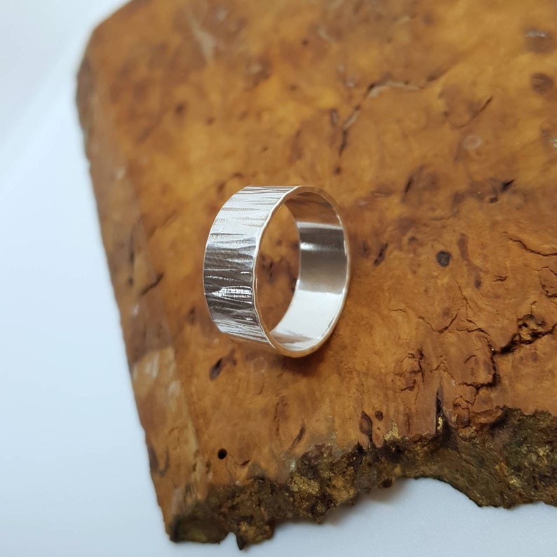Ideal For Him or For Her Wide Hammered Silver Ring Simple and Unique