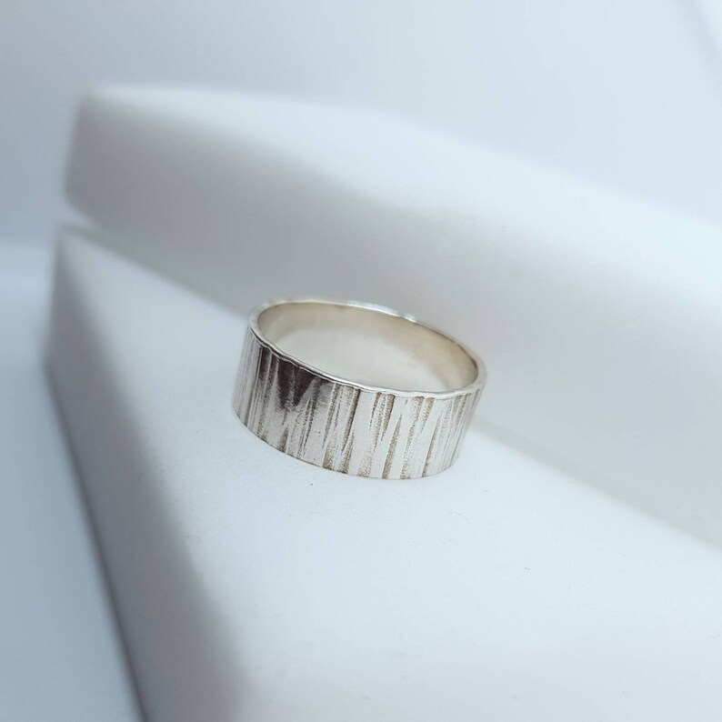 Ideal For Him or For Her Wide Hammered Silver Ring Simple and Unique