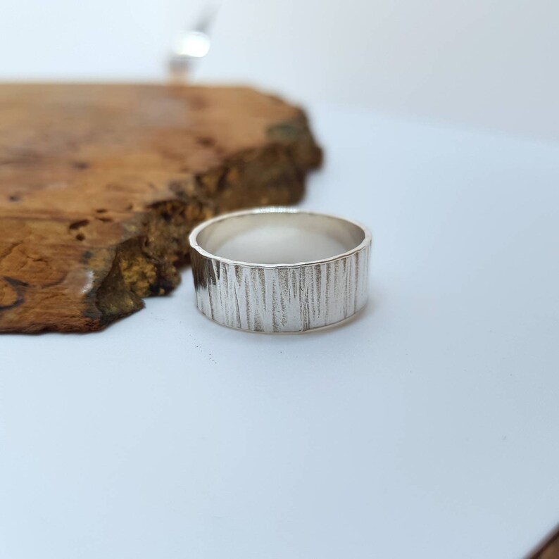 Ideal For Him or For Her Wide Hammered Silver Ring Simple and Unique