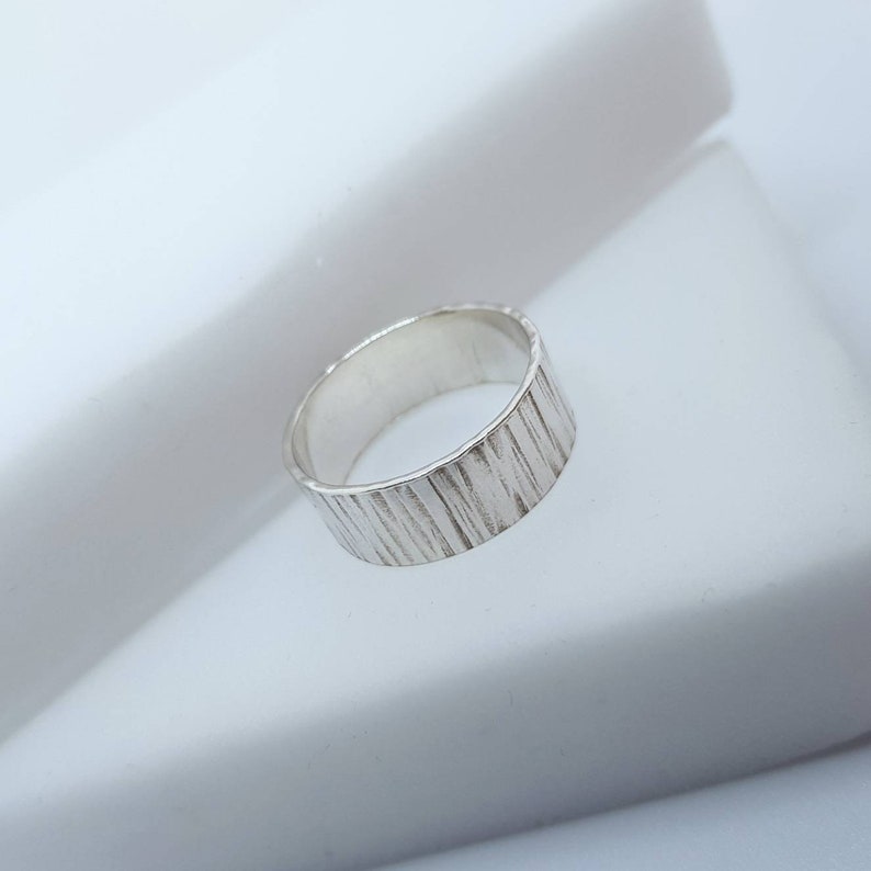 Ideal For Him or For Her Wide Hammered Silver Ring Simple and Unique