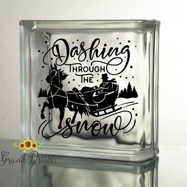 Dashing thru the snow vinyl decal - DIY Christmas crafts to make - vinyl decals for Christmas - Christmas decals for glass blocks - CHAM21