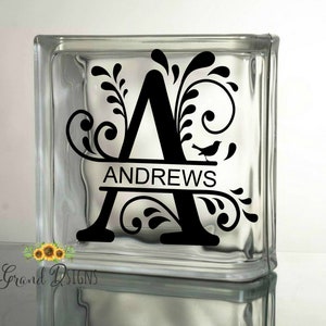 Monogram vinyl decal - glass block - ceramic tile - sticker - wedding gift - anniversary gift - vinyl decal - BDC Split