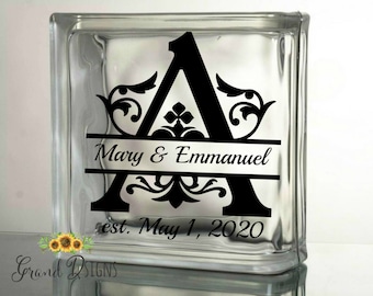 Monogram vinyl decal - glass block - ceramic tile - sticker - wedding gift - anniversary gift - vinyl decal - REGALKYO