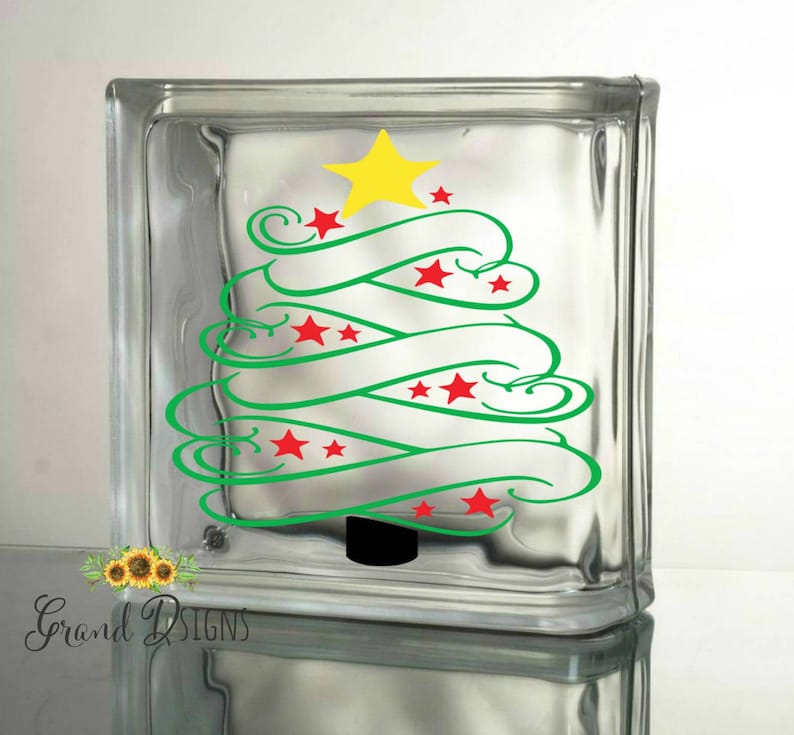 Christmas tree vinyl decal Christmas decals for glass blocks vinyl decals for Christmas DIY Christmas crafts to make LL086 image 1