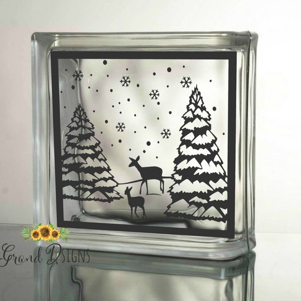 Winter Deer silhouette vinyl decal - glass block - ceramic tile - sticker - SPARK04