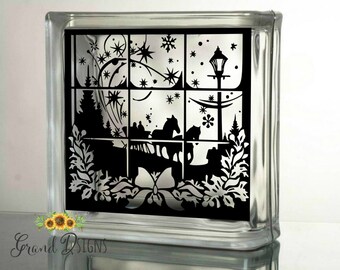 Dashing through the snow decal - glass block decal - tile - DIY decal for Christmas blocks - Mirrors - winter scene - glass block - SPARK93