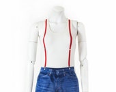 Jean Paul GAULTIER tank top trompe l 39 oeil denim shorts, red straps vintage 90s S - L - 36-40max Gaultier