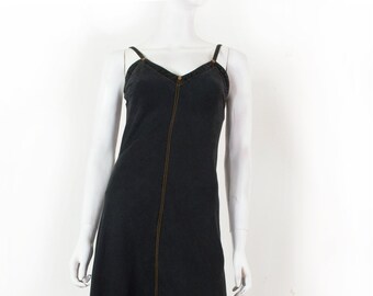 Jean Paul GAULTIER long dress, lyocell black, gothic, rivets and zip / 90s / Gaultie