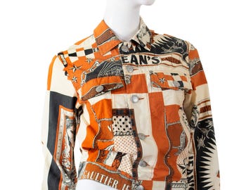 Giacca corta in cotone Jean Paul Gaultier con stampa di tatuaggi messicani, iconica / vintage anni 2000 / S /