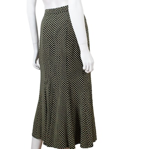 KENZO crepe-style godet skirt, beige polka dots on black background / vintage 80 - 90s / XS / Kenzo
