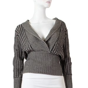 Jersey MAX MARA pura lana virgen, tonos beige y marrón, estampados, cuello chal / vintage años 90 / S-M / Max Mara