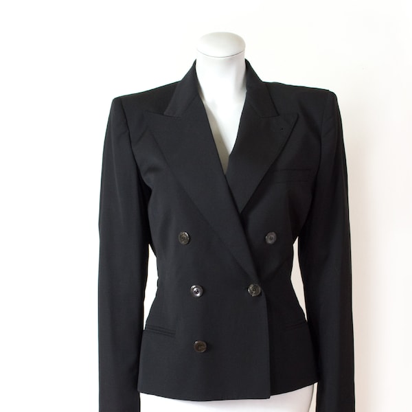 Blazer Jean Paul GAULTIER, gabardine de laine noire dos ouvert élastique / 90s / 38-40 - M-L / Gaultier