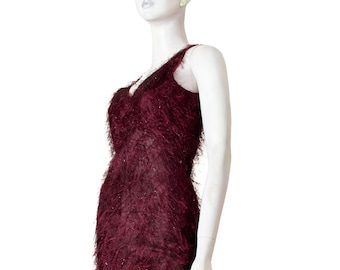 Regina RUBENS midi dress, shiny garnet feather effect changing / vintage 90s / XS - S / Rubens