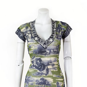 Top Jean Paul GAULTIER mesh print Caribbean faces, animals / 90s / S / Gaultier
