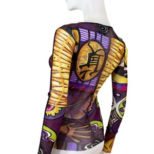 Top KENZO maille à manches longues motifs géométriques et calligraphie / S / 90s / patchwork, rare