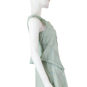 Robe courte COP COPINE ou blouse, coton vert amande, jeu de plis et asymétrie, Y2K /  S /