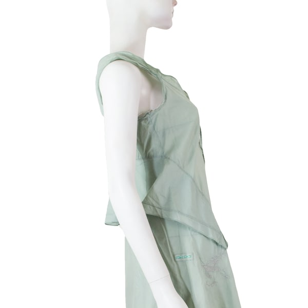 Robe courte COP.COPINE ou blouse, coton vert amande, jeu de plis et asymétrie, Y2K /  S /