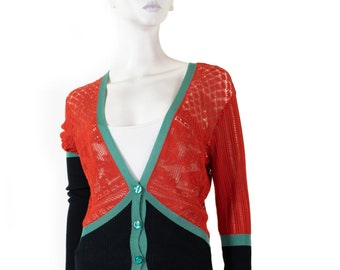 Jean Paul Gaultier vest, fijn gehaakt met patronen /vintage jaren 90/