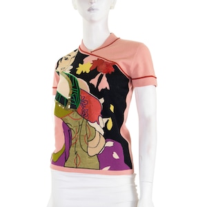 Pull KENZO Jungle visage en patchwork, tissus, broderies et col chinois, rare / vintage 00s / S / kenzo